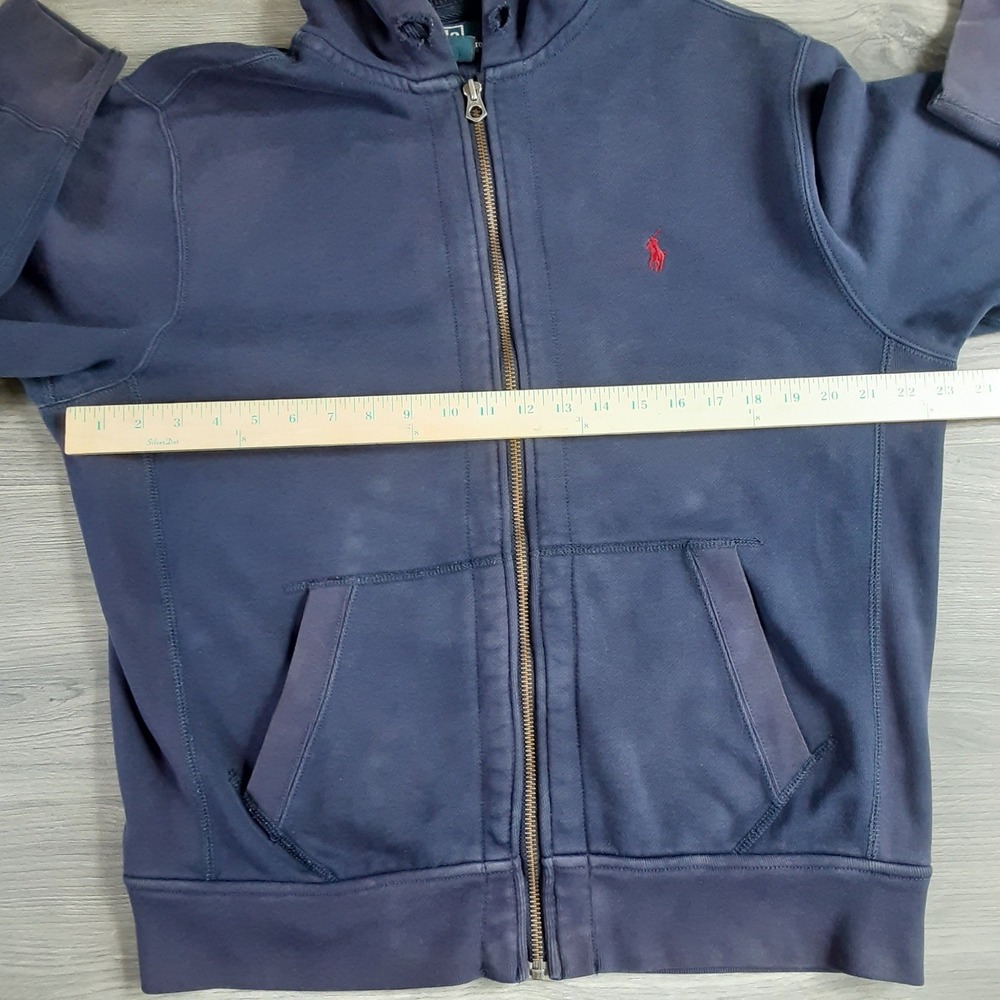 Polo Ralph Lauren Mens Navy Blue Full Zip Fleece Hoodie Red Pony Logo Size L - Picture 8 of 16